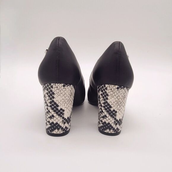 Calvin Klein NEW Eviti Black Leather Snakeskin 3.5" Block Heels Size 6.5 M - Picture 5 of 8